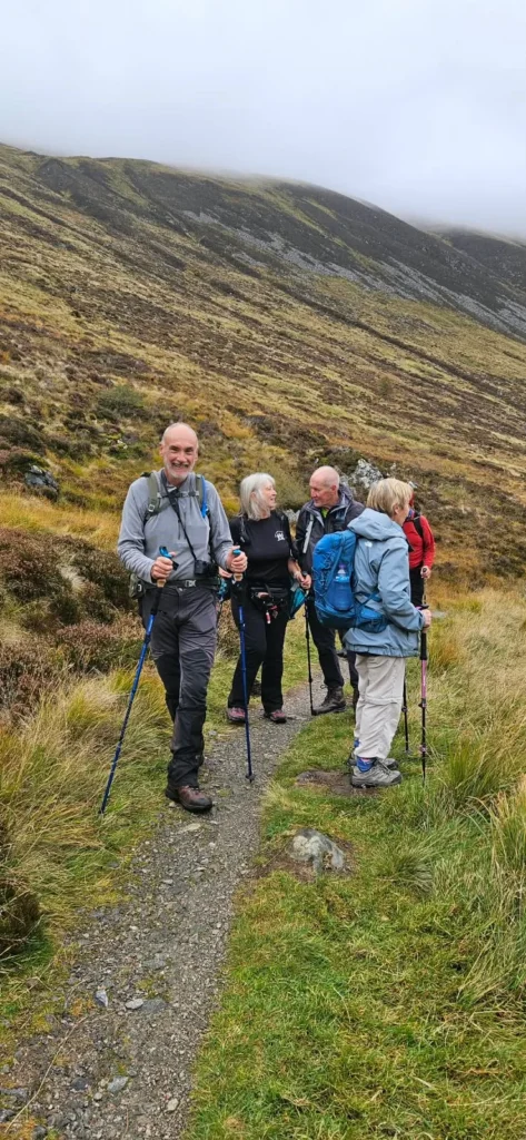Walking group on the path to Coire Ardair